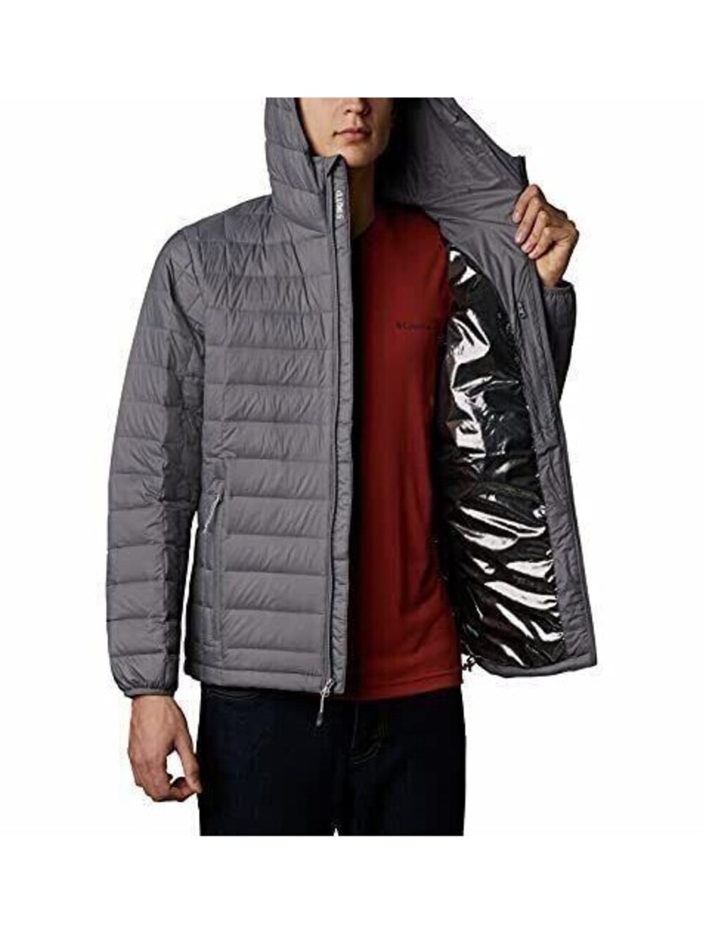 Columbia Voodoo Falls Omni-Heat TurboDown Hooded Winter Puffer Jacket Grey Small
